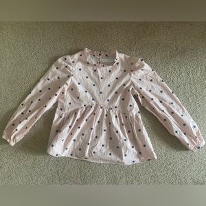 Girls Zara, pink with black polkadot blouse